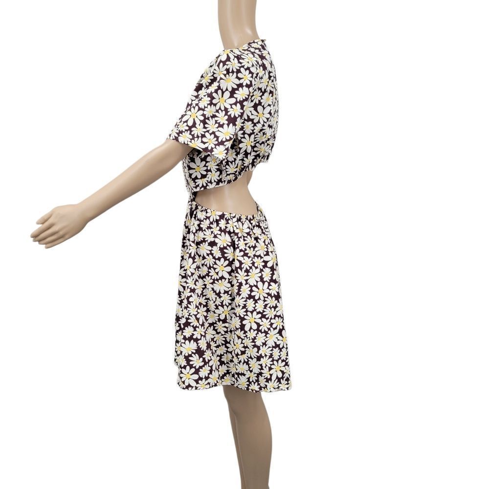 Indulge Cotton Daisy Print Mini Dress in Brown and White Cut Out Sides and Back - Picture 4 of 11